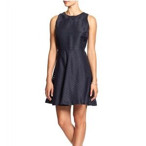 Banana Republic Navy Blue Sheer Stripe Fit and Flare Sleeveless Dress Size 12